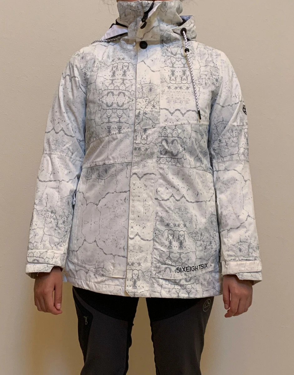 686 Women Smarty Siren Insulated Snowboard Jacket S White Marble