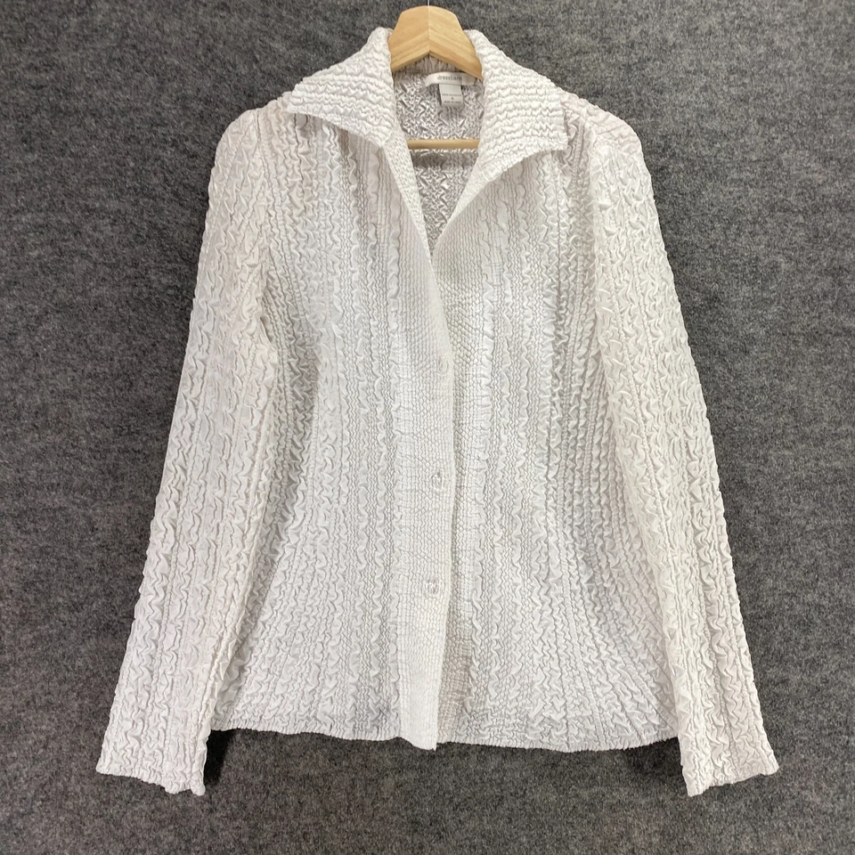 Dressbarn Shirt Women S Small White Gaphered Button Up Collared Long Sleeve - Image 4 of 4