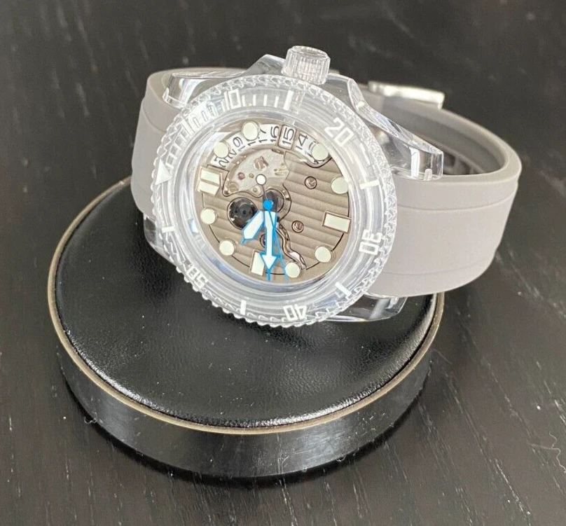 Reloj Mod Personalizado 40mm Caja Transparente NH35 Movimiento Automático Esfera Gris  Foto 3 de 4