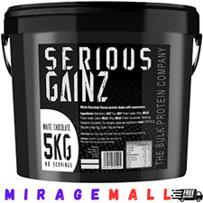 Serious Gainz Weight Gainer 5kg Muscle Mass Gain Protein Powder Shake White Choc 7.80 per kilo