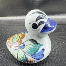 Hand Made Mexican Pottery Tonala Small Duck Bird Figurine Marked Mexico Vintage