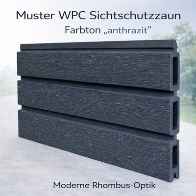 MUSTER WPC Sichtschutzzaun Gartenzaun Steckzaun Zaun Rhombus Optik anthrazit