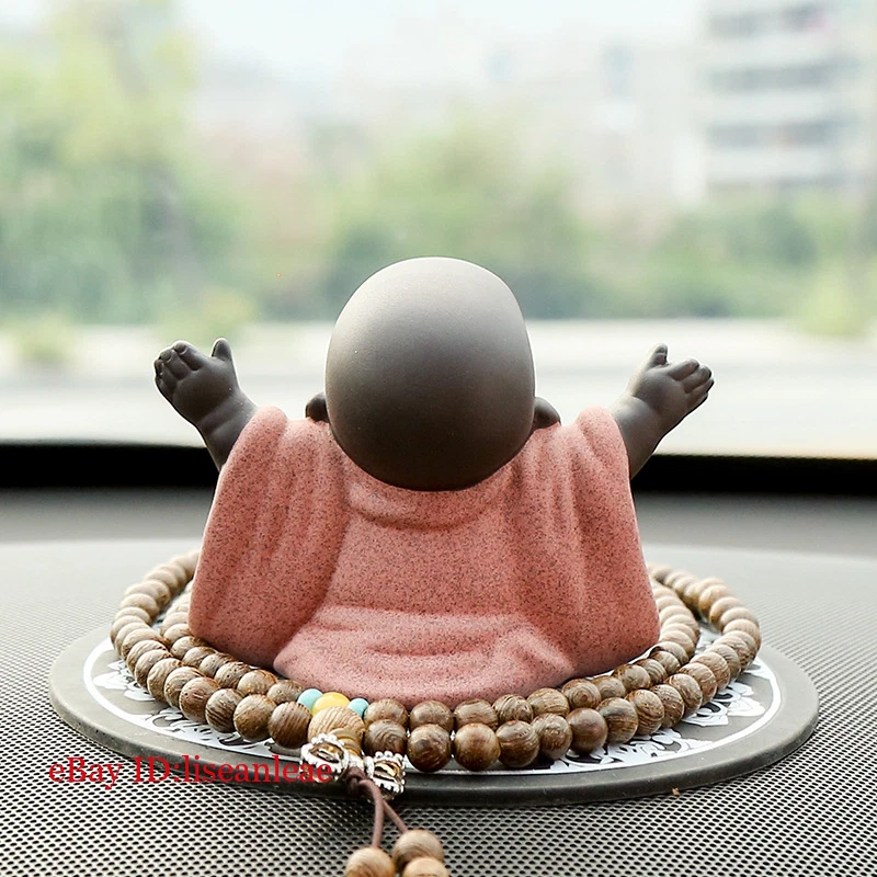 Handmade Maitreya Statue Purple Clay Tea Pet Happy Buddha Car Console Decoration - Image 2 of 4
