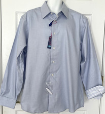 NWT EGARA Men's Non-Iron Dress Casual Shirt XL Blue White 80's 2-Ply Cotton