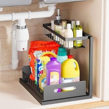 2 Tier Pull Out Under Sink Organizer Kitchen Bathroom Storage Rack