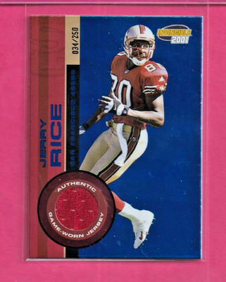 JERRY RICE 2001 Invincible Blue GAME WORM JERSEY #218 SAN FRANCISCO 49PERS