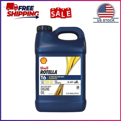 Shell Rotella T6 Full Synthetic 15W-40 Diesel Engine Oil, 2.5 Gallon