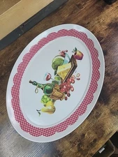 Brookpark 1521 VTG Melamine Platter Oval Serving Dish Tuscan Wine Cheese Gingham