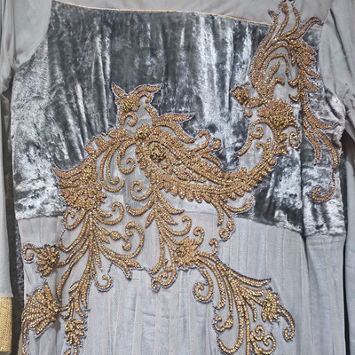 Light Grey and Gold Anarkali dress party wear uk Medium | eBay UK
