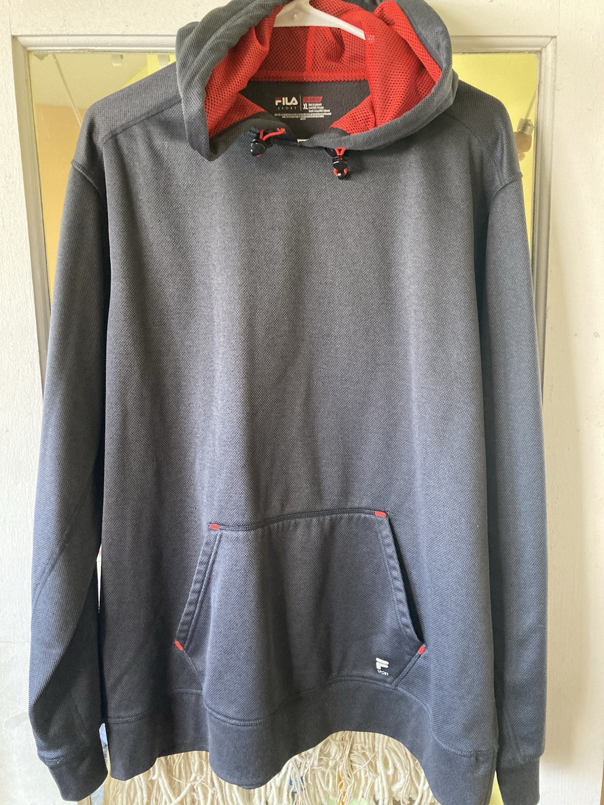 Felpa con cappuccio uomo Fila Sport Live In Motion extra large (XL) grigia con cappuccio rosso pullover