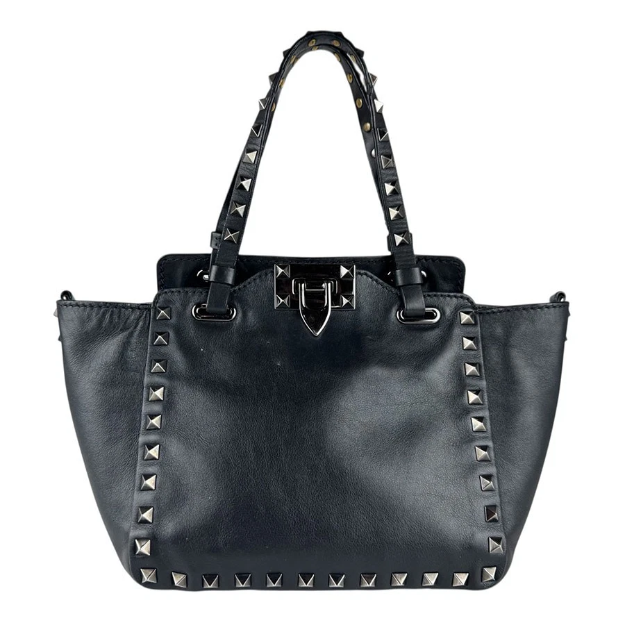 Valentino — Auth Valentino Garavani Rockstud Handbag Shoulder Bag Black Leather/Metal z9077