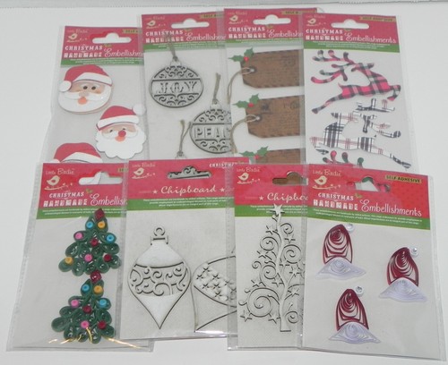 LOT SANTA CLAUS TAGS LITTLE BIRDIE STICKERS QUILLED CHIPBOARD EMBELLISHMENTS