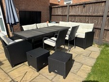 Garden Dining Set. 5 Seater Corner Unit, 3 Seats And 2 Stools And Storage