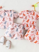 Bunny Print Short Sleeve Top and Shorts Set