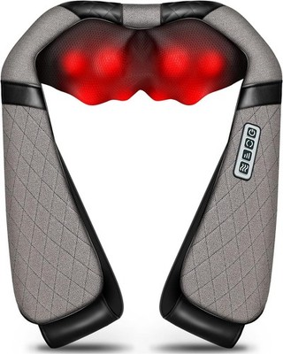 Blue Elf Shiatsu Neck Back Massager Pillow 3D Kneading w Heat Pain Relief Gray