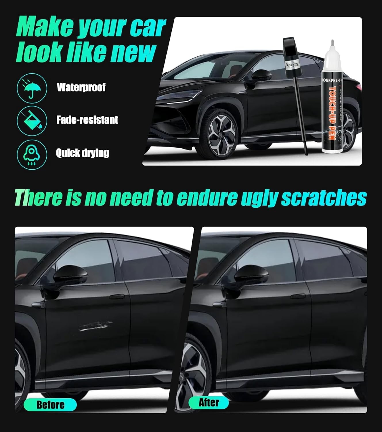 Black Touch Up Paint for Cars, Car Scratch Repair, Premium Automotive Scratch