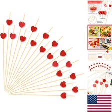 Charming 100 Red Heart Cocktail Picks - 4.7" Bamboo Sticks for Weddings  Events