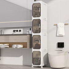 4 Tier Slim Bathroom Storage Cabinet, Foldable and Movable, White  Tools Free,