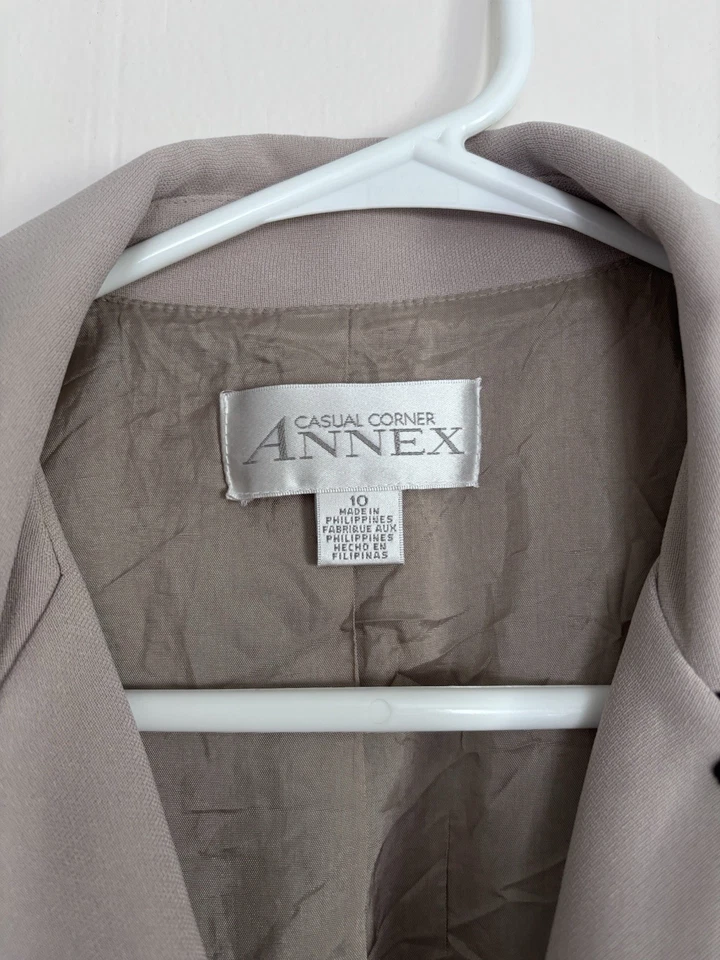 Casual Corner Annex Acetate Women’s Blazer Size 10 Taupe Black - Image 3 of 4