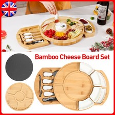 Bamboo Cheese Board Set Wooden Serving Platter Tray Gift Charcuterie Board Set
