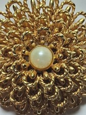 Marcel Boucher Brooch Pin Gold Pearl Signed Vintage Costume Jewelry