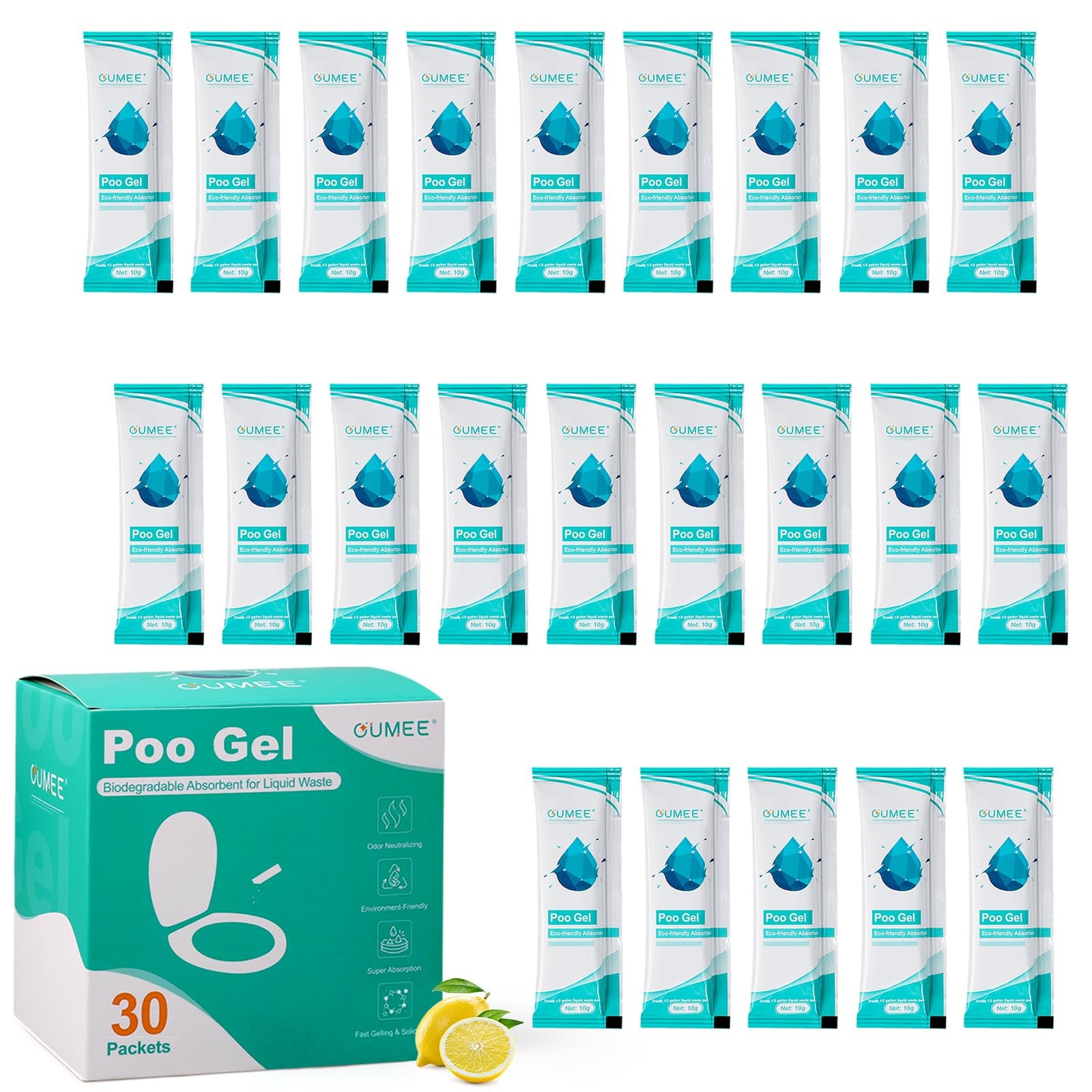 30 PACK Poo Gel for Portable Toilet, Camping Toilet Powder for Potty Bags, Ec...