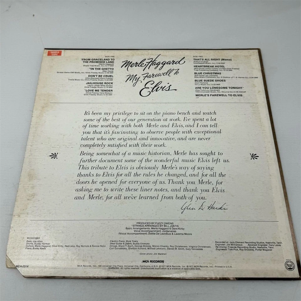 Merle Haggard My Farewell to Elvis LP Vinyl Record 1977 Country Music - Image 2 of 4