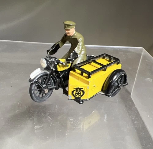 Vintage Dinky Toys 44B AA Patrol Motorcycle With Sidecar And Rider England