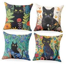 4 PCs Pillow Covers 18x18, Garden Cat Throw Pillow Covers, Polychromatic1230