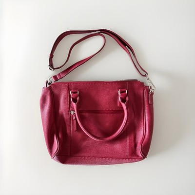 Hadaki Genuine Leather Tote Shopper Shoulder Bag Pebbled Red Zipper