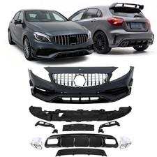 STOßSTANGE VORNE + KÜHLERGRILL + HECKDIFFUSOR FÜR MERCEDES A-KLASSE W176 SCHWARZ STOßSTANGE VORNE + KÜHLERGRILL + HECKDIFFUSOR FÜR MERCEDES A-KLASSE W176 SCHWARZ