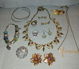 2 Lovely Pink Necklaces+W. Germany Earrings+2 RINGS+Beaded Bracelet+2 Pins+1 #38