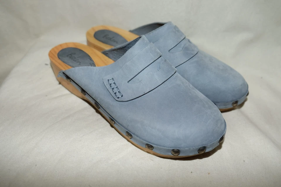 BODEN flache Veloursleder Clogs mit Holzsohle EUR 41 taubenblau blau - Bild 3 von 4