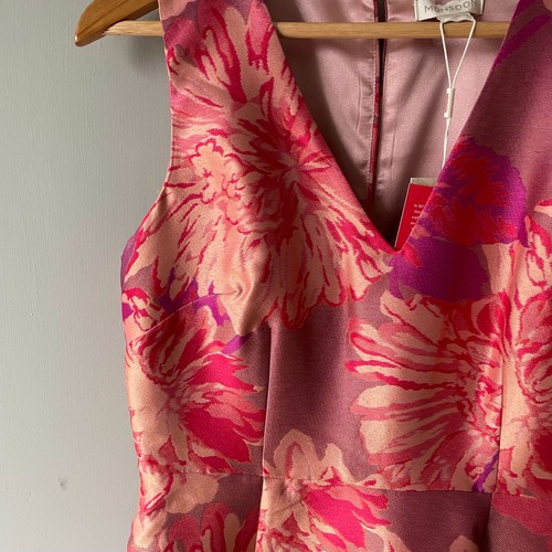 Abito Monsoon A-line UK 12 rosa senza maniche midi fantasia floreale nuovo - Foto 6 di 8