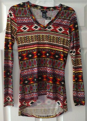 Rue 21 Women's Colorful V Neck Long Sleeve Shirt Size S & M NWT Bohemian Aztec