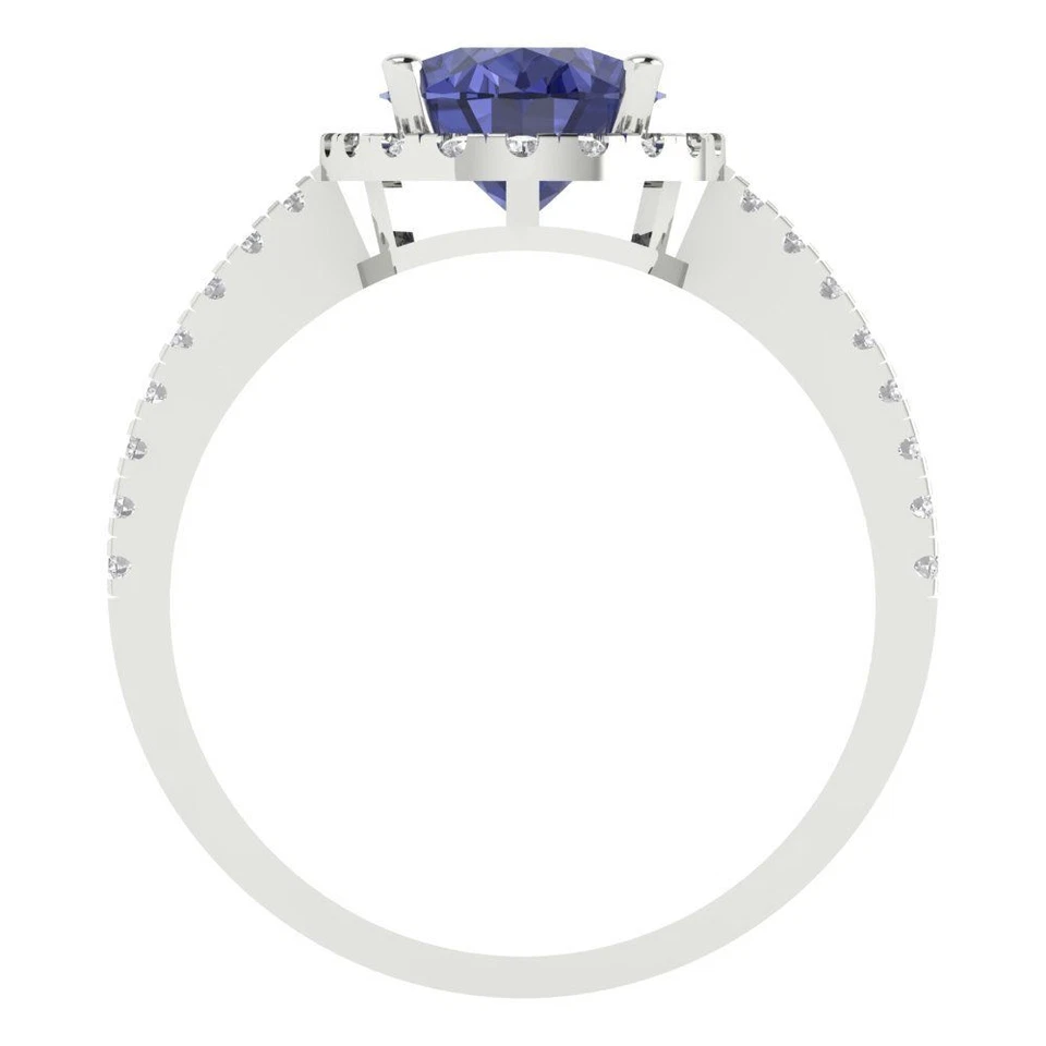 2.27 cttw Oval-Cut Simulated Tanzanite Halo Engagement Ring (14K White Gold) - Image 4 of 4