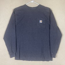 Carhartt T Shirt Mens M Gray Long Sleeve Chest Pocket Loose Fit Round Neck