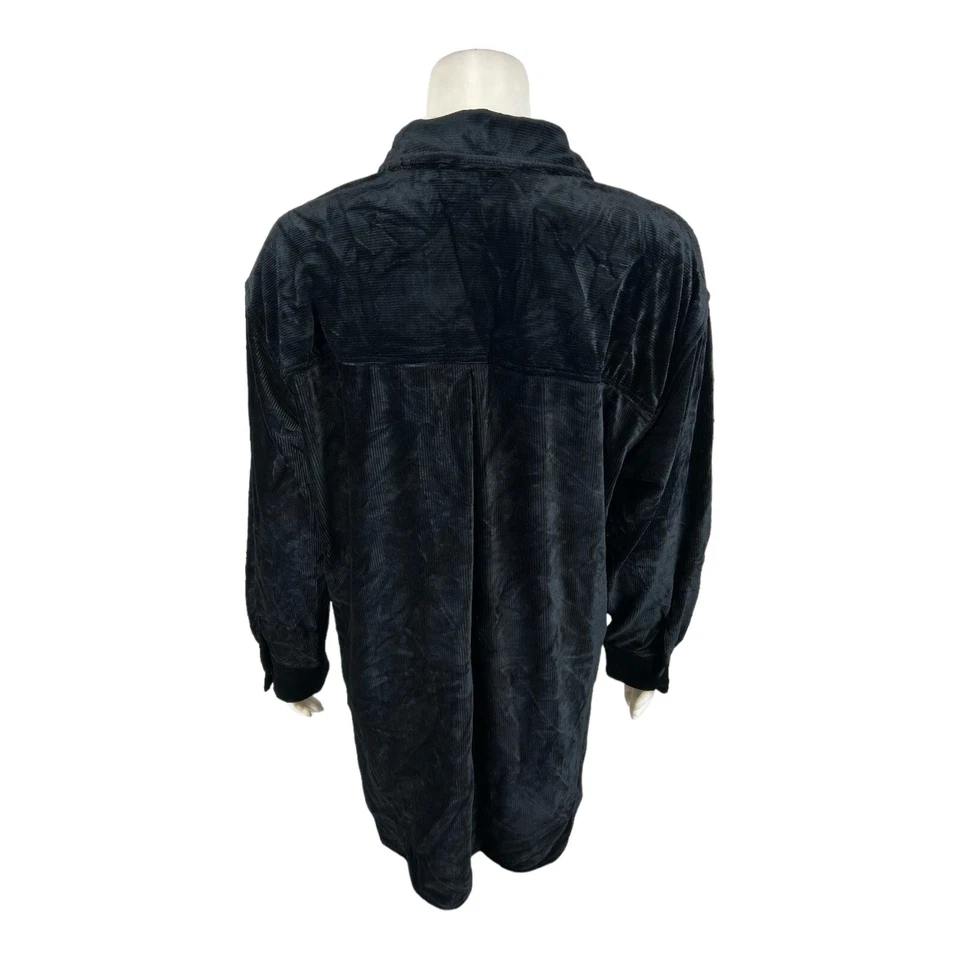 Isaac Mizrahi Womens Soho Ribbed Velour Shirt Jacket Top Solid Black Large Size Foto 2 de 2