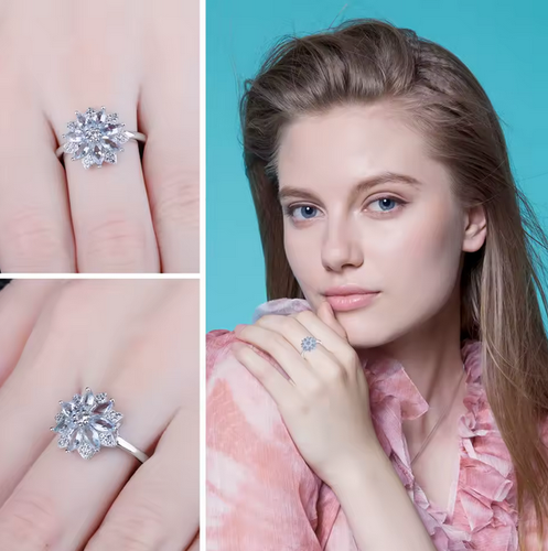 Exquisite 925 Sterling Silver Light Blue Spinel Flower Cocktail Ring - Picture 3 of 4