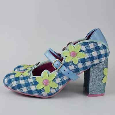 Irregular Choice Daisy Dancer Heels MaryJane Shoe Gingham blue pink EU 42 