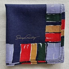 MEN Handkerchief VTG Plain Navy Cotton Border Striped Red Green Pocket Square 16