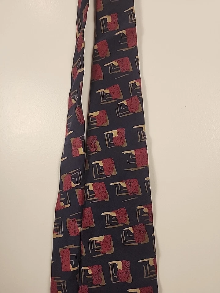 Corbata Bergere Para Hombres X-Long Extra Larga Cuello Azul Granate Dorado 100% Seda 64.5 X 4 Foto 4 de 4