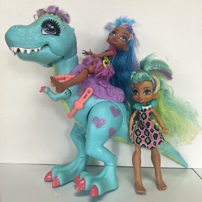 Cave Club Rockelle Doll Tyrasaurus Dinosaur Pal Playset W/ 2 Dolls Tella