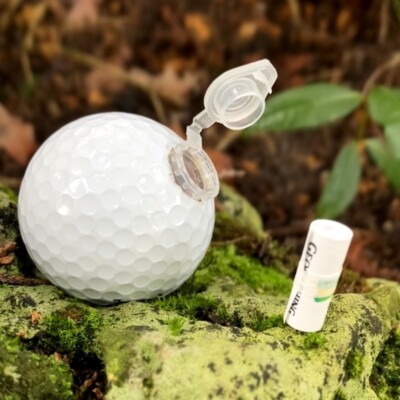 Two Golf Ball Geocaching Containers with logs Waterproof Geocache Small
