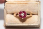 Vintage Circa 1980s 14k Gold Natural Diamond And Marquise Cut Ruby Ring