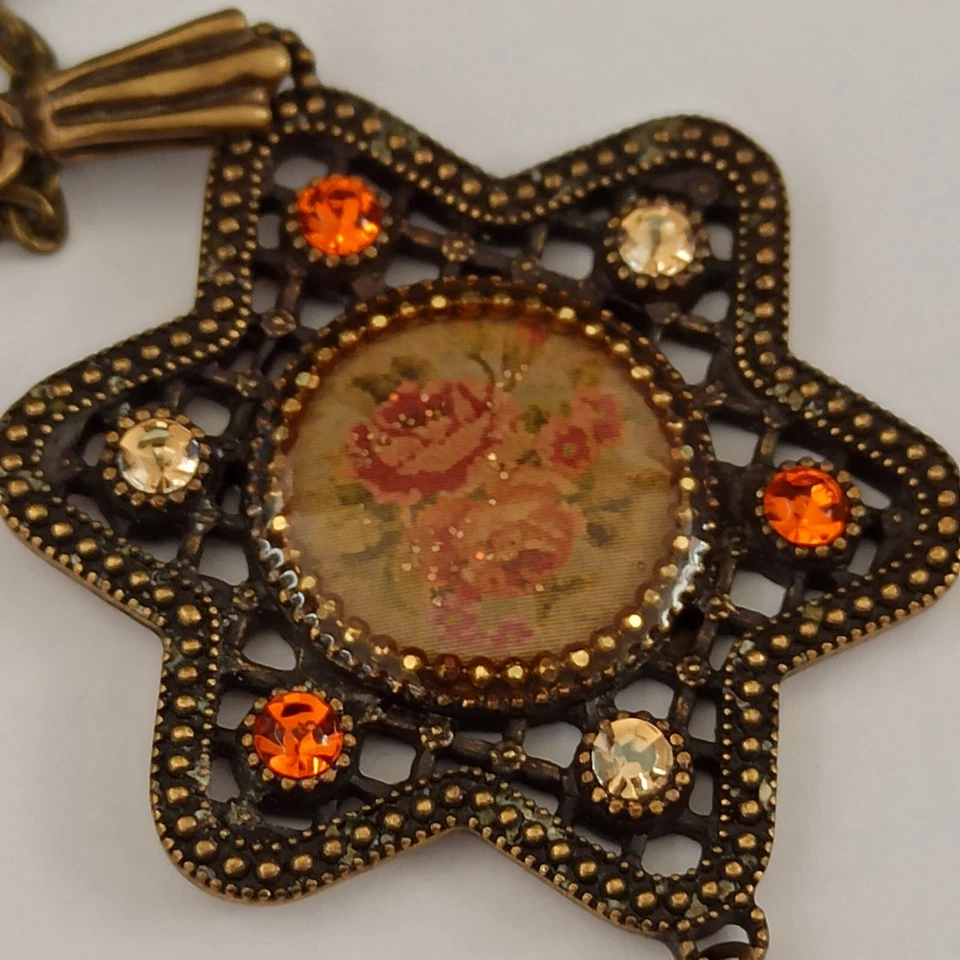 Collar Michal Negrin Estrella de David Cabujón Rosas Retro Beige Cristales Regalo 19 Foto 4 de 4