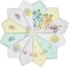 GB Women's 100 Cotton Handkerchiefs Assorted with Wavy Edge and Print Floral...