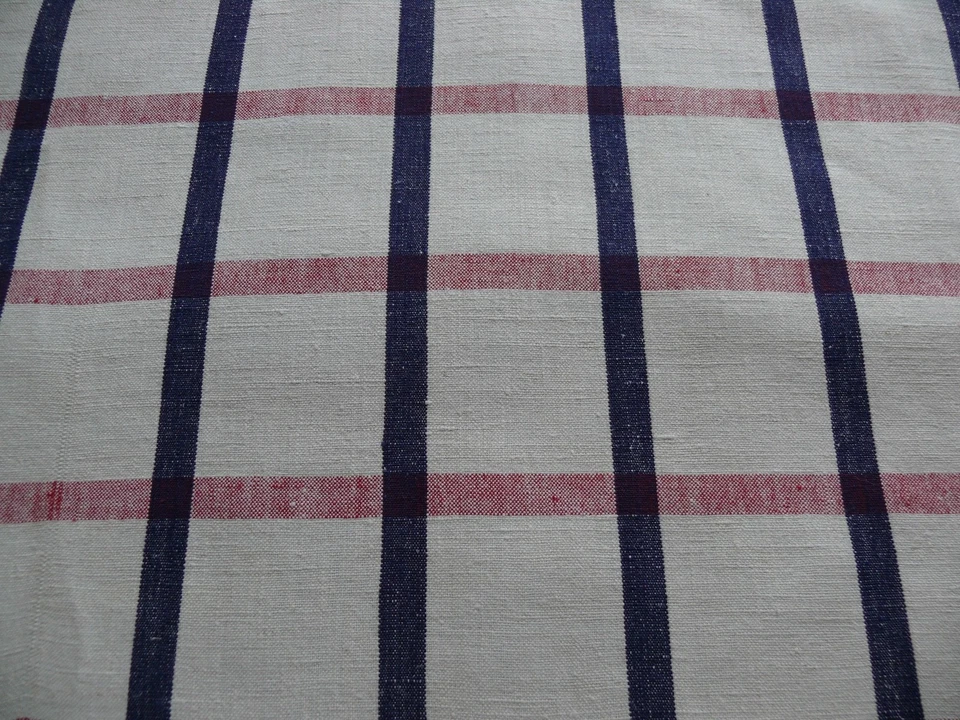 Ancien napperon en lin avec liteaux rouge et bleu  34,50 x 27cm linge de table - Photo 3/4