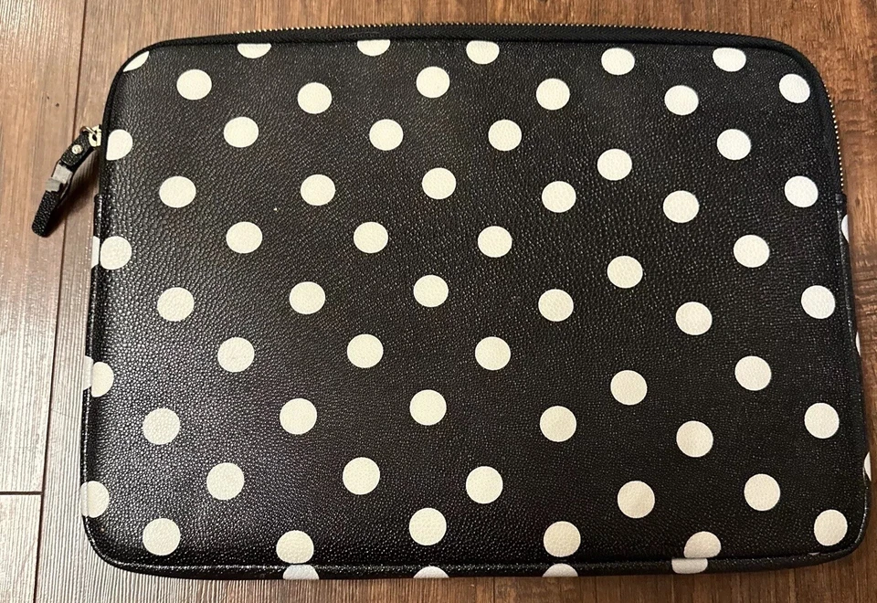 Kate Spade Small Tablet Padded Case Black And White Polka Dot Vinyl Shiny - Image 3 of 4
