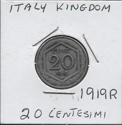 ITALY KINGDOM 20 CENTESIMI 1919-R RULER:VITTORIO EMANUELE III,REGNO D'ITALIA,CRO